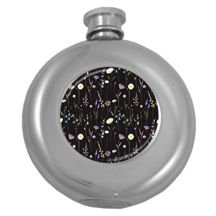 Flowers Floral Pattern Floral Print Round Hip Flask (5 oz)