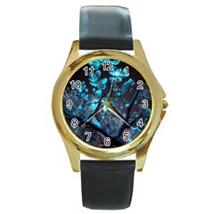 Art Ai Generated Cherry Blossom Blossoms Round Gold Metal Watch by Ravend