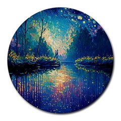 Oil Painting Night Scenery Fantasy Round Mousepad by Ravend