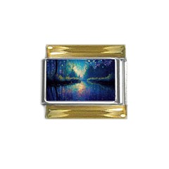 Oil Painting Night Scenery Fantasy Gold Trim Italian Charm (9mm) by Ravend