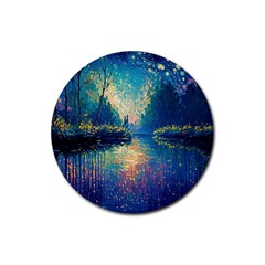 Oil Painting Night Scenery Fantasy Rubber Round Coaster (4 Pack) by Ravend