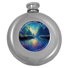 Oil Painting Night Scenery Fantasy Round Hip Flask (5 Oz) by Ravend