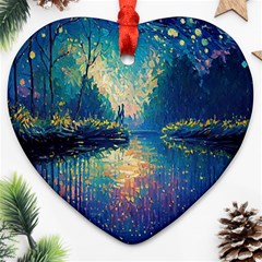 Oil Painting Night Scenery Fantasy Heart Ornament (two Sides)