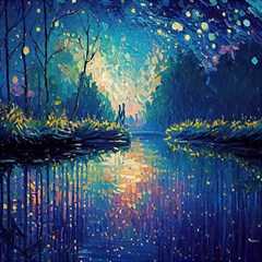 Oil Painting Night Scenery Fantasy Play Mat (square) by Ravend