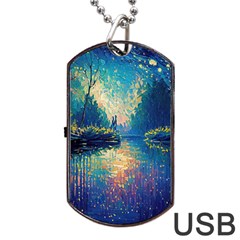 Oil Painting Night Scenery Fantasy Dog Tag Usb Flash (two Sides) by Ravend