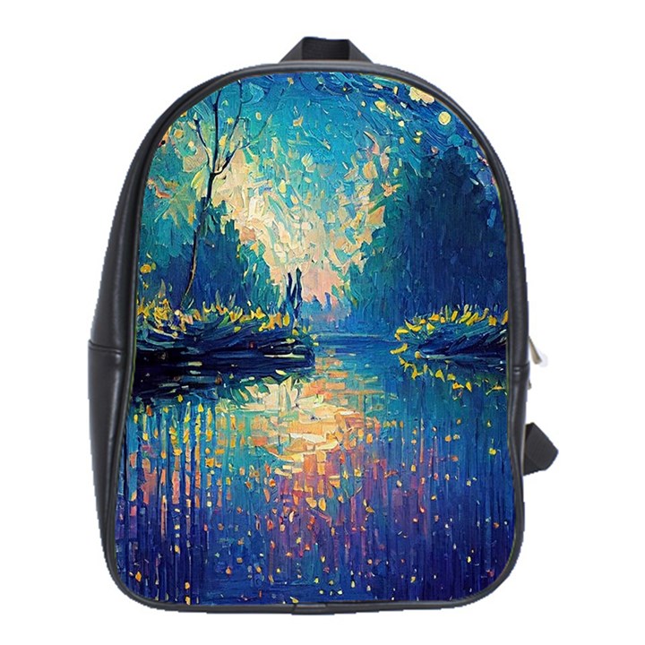 Oil Painting Night Scenery Fantasy School Bag (XL)