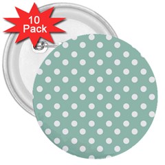 Light Blue And White Polka Dots 3  Buttons (10 Pack)  by GardenOfOphir