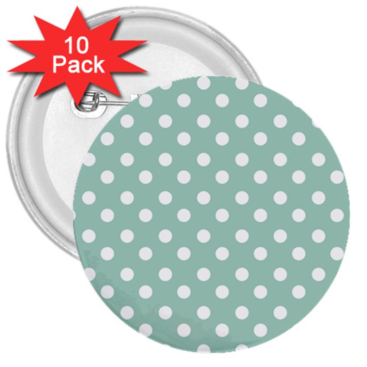 Light Blue And White Polka Dots 3  Buttons (10 pack) 