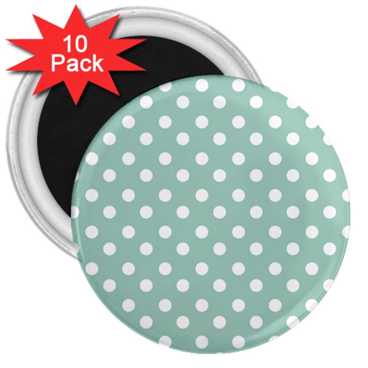 Light Blue And White Polka Dots 3  Magnets (10 pack) 