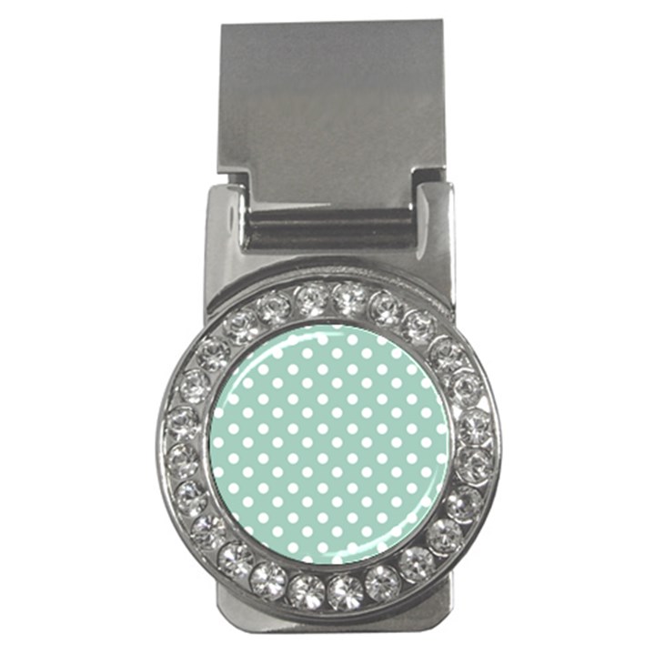 Light Blue And White Polka Dots Money Clips (CZ) 