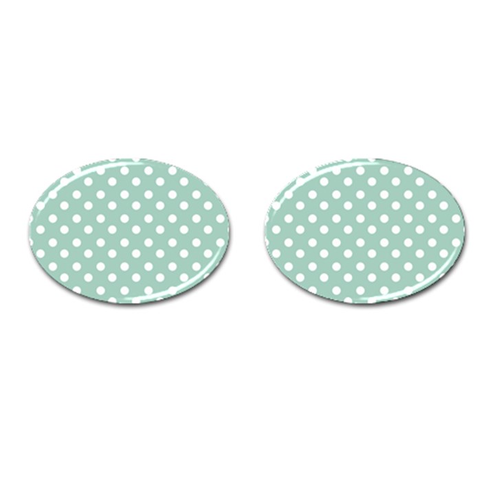 Light Blue And White Polka Dots Cufflinks (Oval)