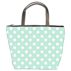 Light Blue And White Polka Dots Bucket Bag by GardenOfOphir