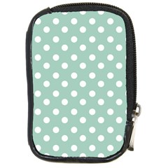 Light Blue And White Polka Dots Compact Camera Leather Case by GardenOfOphir