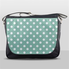 Light Blue And White Polka Dots Messenger Bag by GardenOfOphir