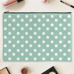 Light Blue And White Polka Dots Cosmetic Bag (xxxl) by GardenOfOphir