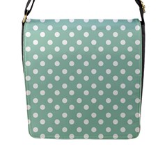 Light Blue And White Polka Dots Flap Closure Messenger Bag (l) by GardenOfOphir