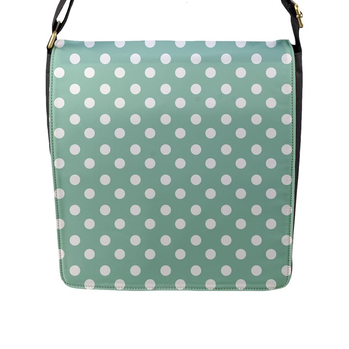 Light Blue And White Polka Dots Flap Closure Messenger Bag (L)