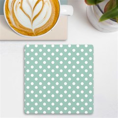 Light Blue And White Polka Dots Uv Print Square Tile Coaster  by GardenOfOphir