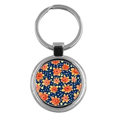 Flowers And Polka Dots Watercolor Key Chain (round) by GardenOfOphir