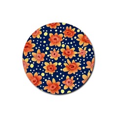 Flowers And Polka Dots Watercolor Rubber Round Coaster (4 Pack) by GardenOfOphir