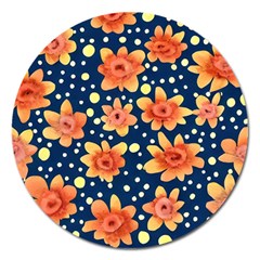 Flowers And Polka Dots Watercolor Magnet 5  (round) by GardenOfOphir