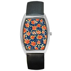 Flowers And Polka Dots Watercolor Barrel Style Metal Watch by GardenOfOphir