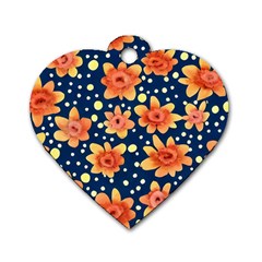 Flowers And Polka Dots Watercolor Dog Tag Heart (one Side) by GardenOfOphir