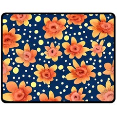 Flowers And Polka Dots Watercolor One Side Fleece Blanket (medium) by GardenOfOphir