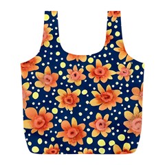 Flowers And Polka Dots Watercolor Full Print Recycle Bag (l) by GardenOfOphir