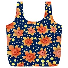 Flowers And Polka Dots Watercolor Full Print Recycle Bag (xl) by GardenOfOphir