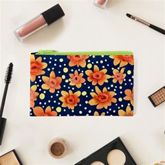 Flowers And Polka Dots Watercolor Cosmetic Bag (xs) by GardenOfOphir