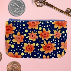 Flowers And Polka Dots Watercolor Large Coin Purse by GardenOfOphir