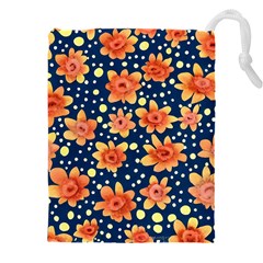 Flowers And Polka Dots Watercolor Drawstring Pouch (4xl) by GardenOfOphir