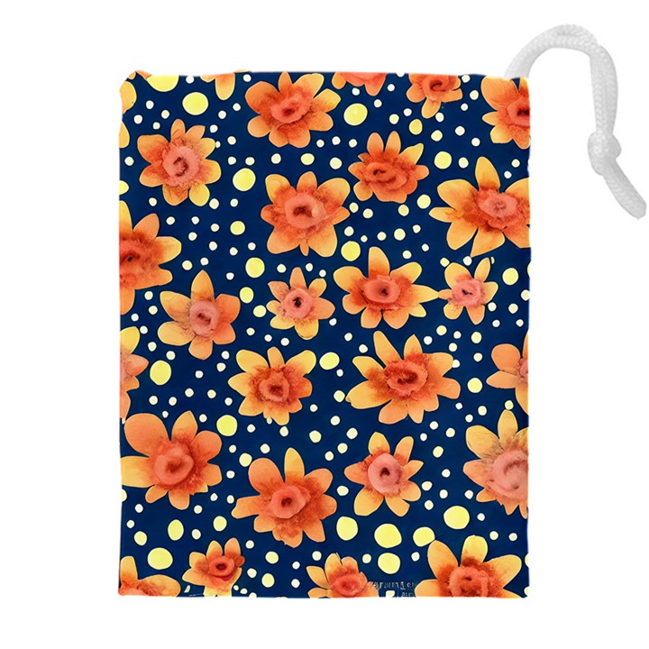 Flowers and Polka Dots Watercolor Drawstring Pouch (5XL)