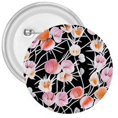 Boho Black Pink Flowers Watercolor Vi 3  Buttons by GardenOfOphir