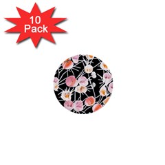 Boho Black Pink Flowers Watercolor Vi 1  Mini Buttons (10 Pack)  by GardenOfOphir