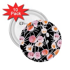 Boho Black Pink Flowers Watercolor Vi 2 25  Buttons (10 Pack)  by GardenOfOphir