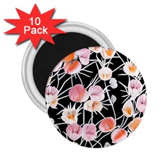 Boho Black Pink Flowers Watercolor Vi 2 25  Magnets (10 Pack)  by GardenOfOphir