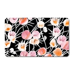 Boho Black Pink Flowers Watercolor Vi Magnet (rectangular) by GardenOfOphir