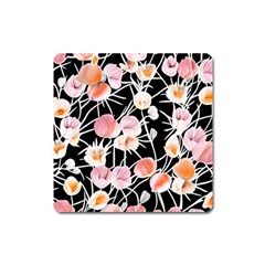 Boho Black Pink Flowers Watercolor Vi Square Magnet by GardenOfOphir