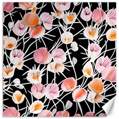 Boho Black Pink Flowers Watercolor Vi Canvas 12  X 12 