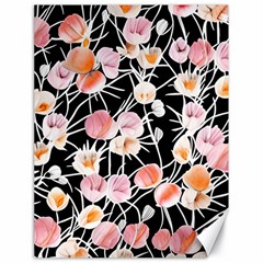 Boho Black Pink Flowers Watercolor Vi Canvas 18  X 24  by GardenOfOphir