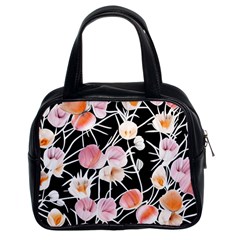 Boho Black Pink Flowers Watercolor Vi Classic Handbag (two Sides) by GardenOfOphir