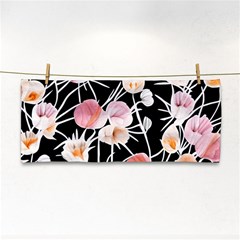 Boho Black Pink Flowers Watercolor Vi Hand Towel by GardenOfOphir