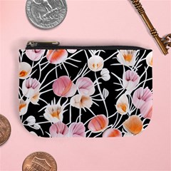 Boho Black Pink Flowers Watercolor Vi Mini Coin Purse by GardenOfOphir