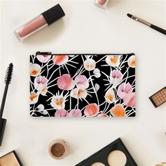 Boho Black Pink Flowers Watercolor Vi Cosmetic Bag (small) by GardenOfOphir