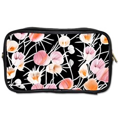 Boho Black Pink Flowers Watercolor Vi Toiletries Bag (one Side) by GardenOfOphir