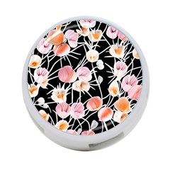 Boho Black Pink Flowers Watercolor Vi 4-port Usb Hub (two Sides) by GardenOfOphir