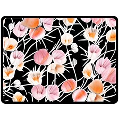 Boho Black Pink Flowers Watercolor Vi One Side Fleece Blanket (large) by GardenOfOphir