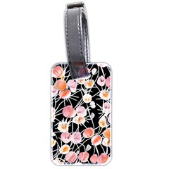 Boho Black Pink Flowers Watercolor Vi Luggage Tag (two Sides) by GardenOfOphir